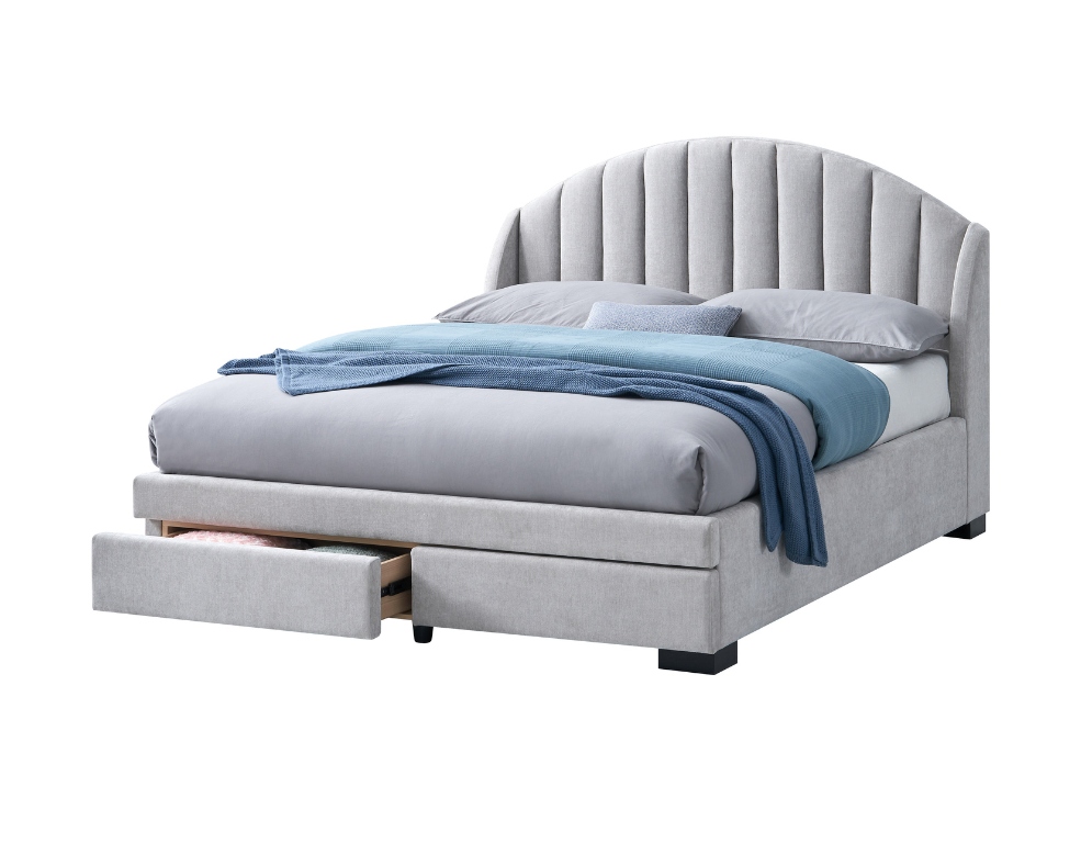 Swift 2 Drawer Fabric Bed Frame – Stylish Curved Headboard - 