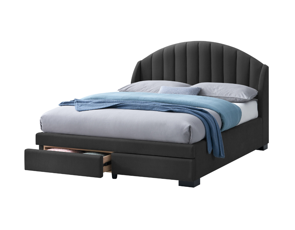 Swift 2 Drawer Fabric Bed Frame – Stylish Curved Headboard - 