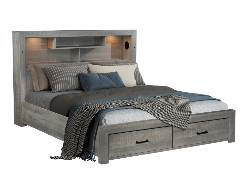 Tivoli Bed Frame – Oak Grain with LED Lighting & USB - 