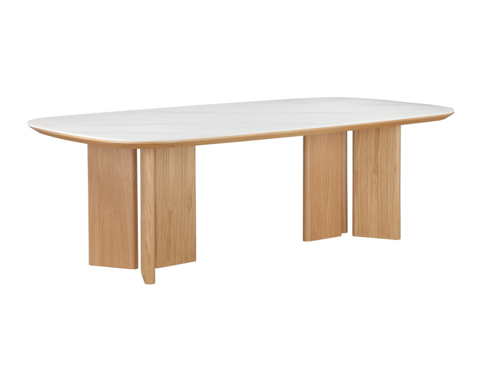 Valentino Dining Table – Solid Oak & Natural Stone Ceramic Top - 