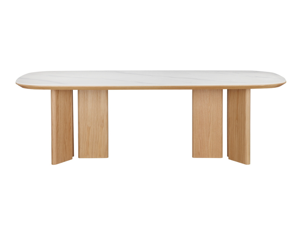 Valentino Dining Table – Solid Oak & Natural Stone Ceramic Top - 