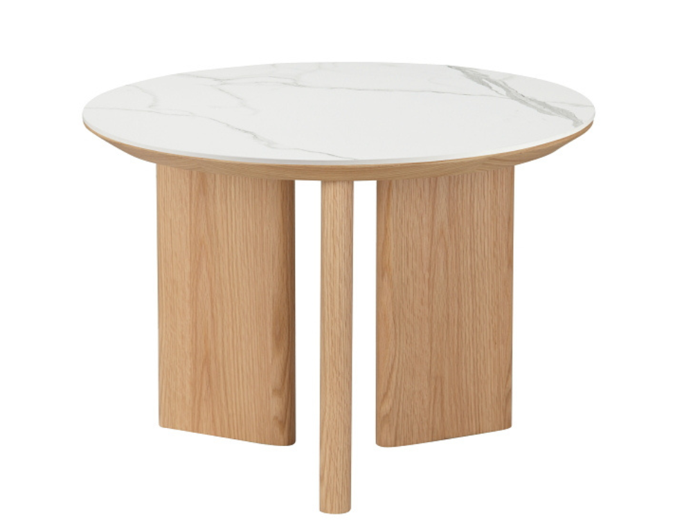 Valentino Lamp Table – Solid Oak & Natural Stone Ceramic Top - 