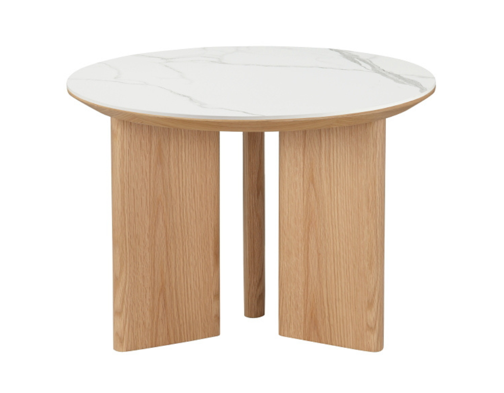 Valentino Lamp Table – Solid Oak & Natural Stone Ceramic Top - 