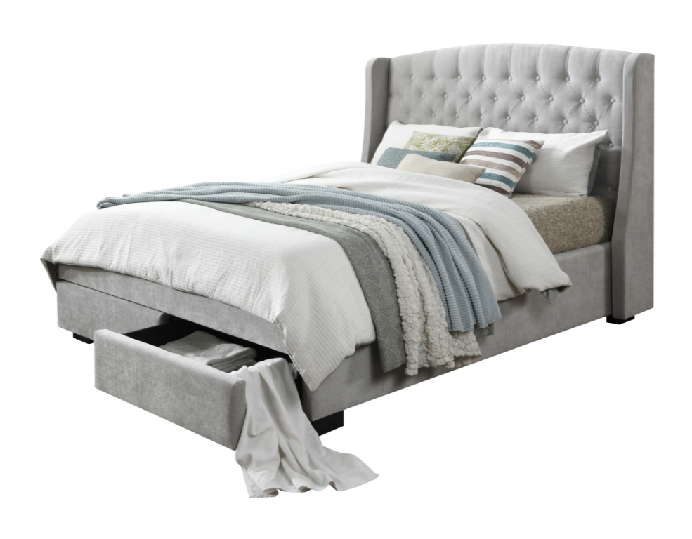 Warner 2 Drawer Bed Frame – Venice Fabric with Tufted Wing Back Headboard - 
