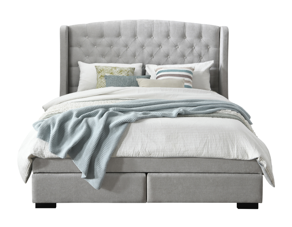 Warner 2 Drawer Bed Frame – Venice Fabric with Tufted Wing Back Headboard - 