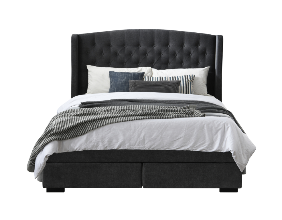 Warner 2 Drawer Bed Frame – Winged Headboard Design & Venice Fabric - 