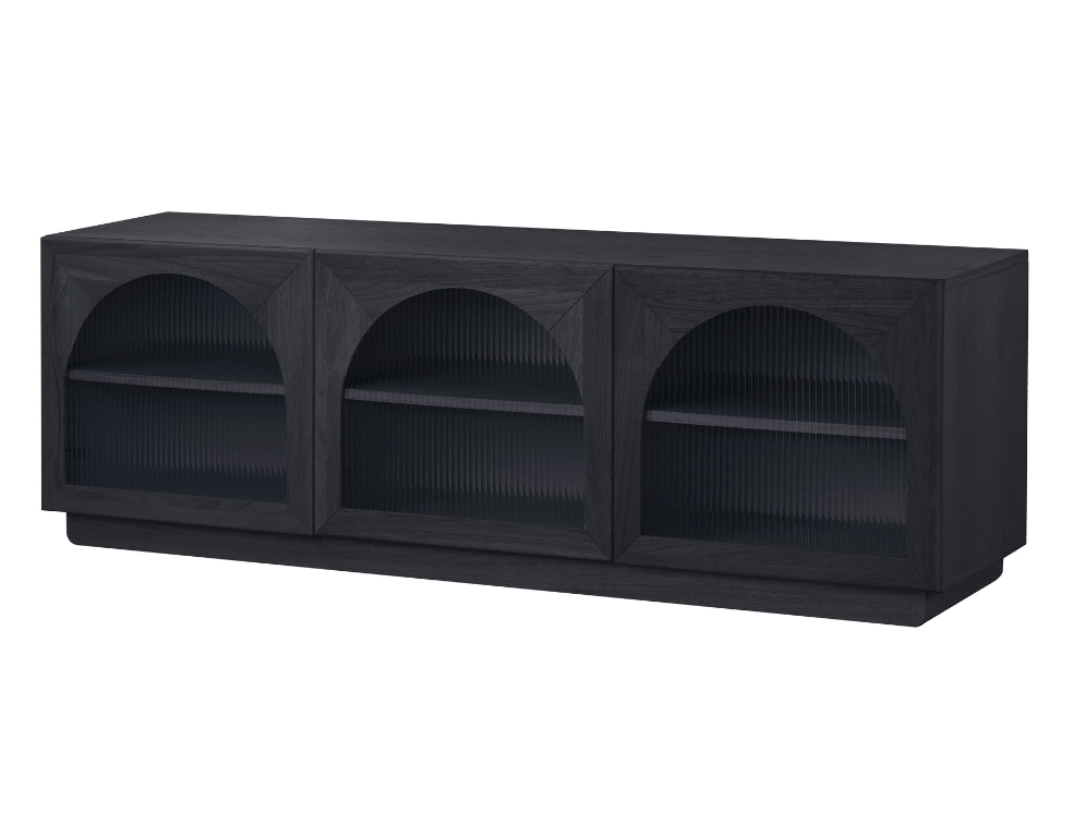 Xavier Entertainment Unit – Ribbed Glass & Satin Black Finish - 