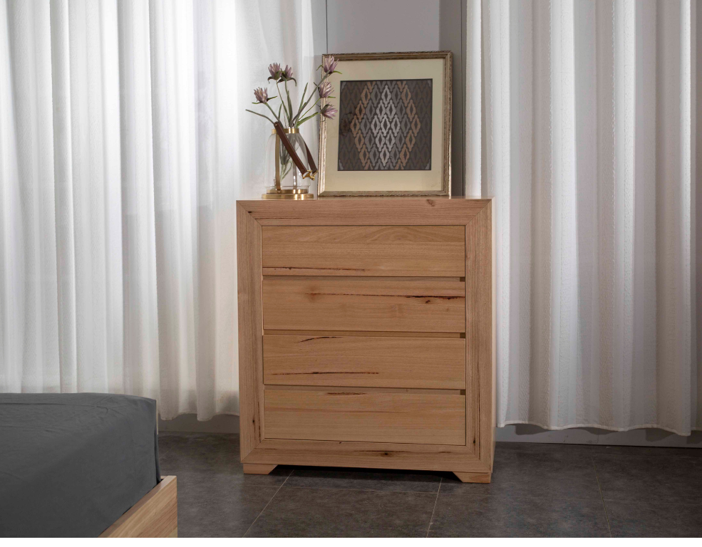 Zena Tallboy – Solid Messmate Timber with Felt-Lined Drawers - 